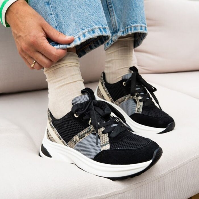 Cellini Snake Sneakers zwart Textiel