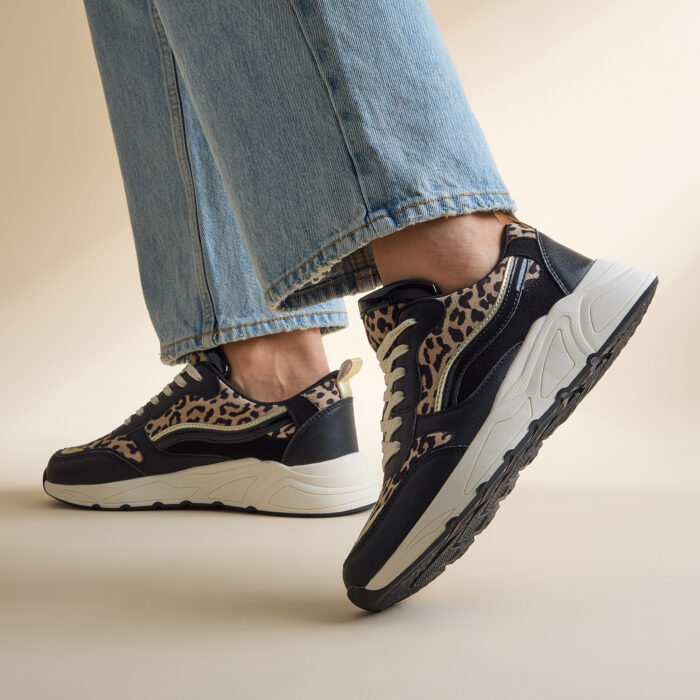 Cellini Leopard Sneakers zwart Textiel