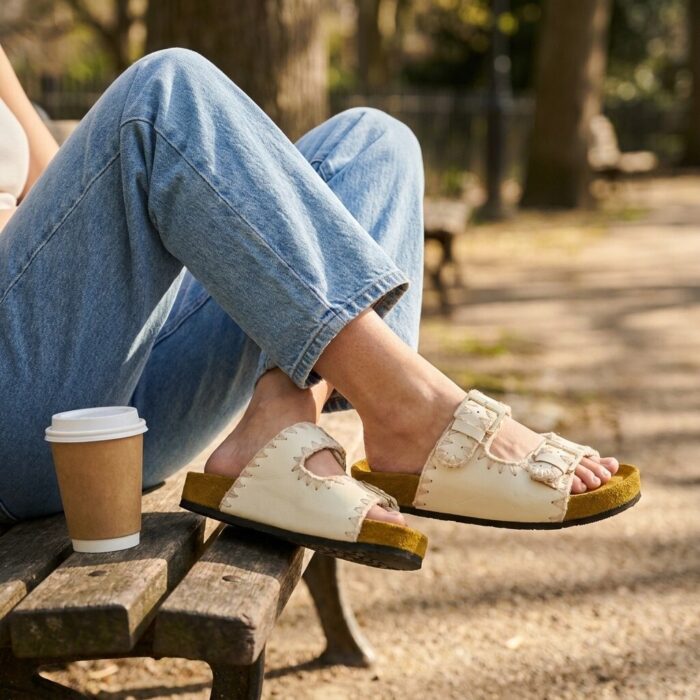 Aqa Slippers beige Textiel