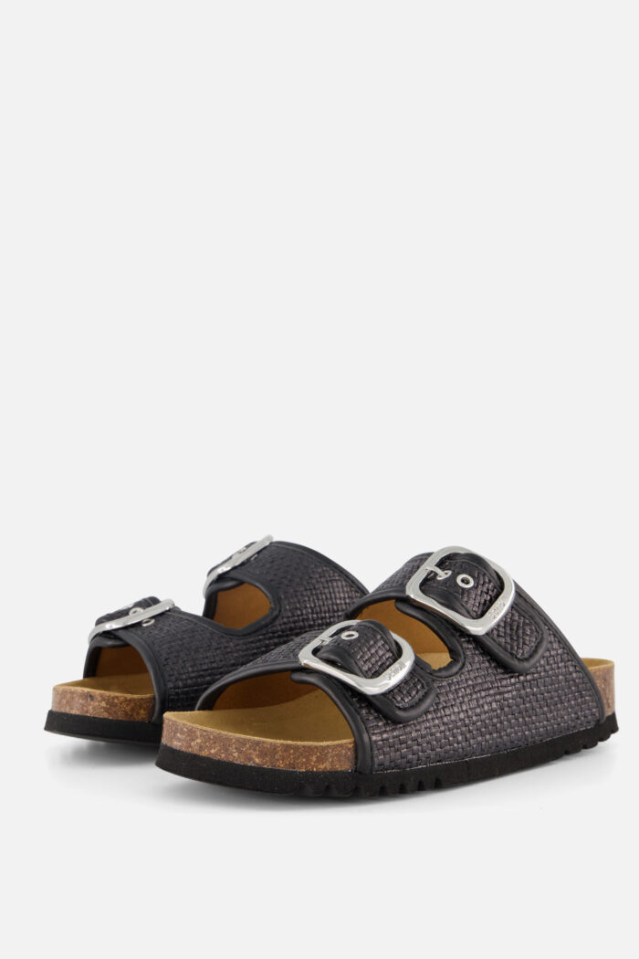 Scholl Noelle Raffia Slippers zwart Textiel