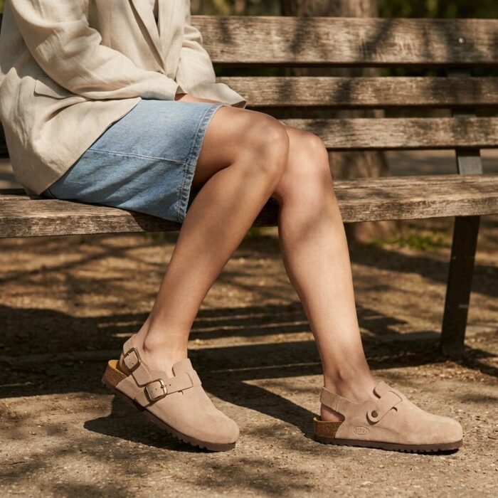 Scholl Fae Muiltjes Backstrap beige Suède