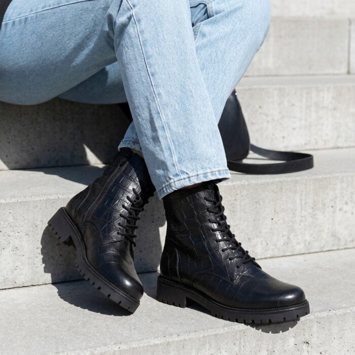 tamaris Veterboots Croco zwart Leer