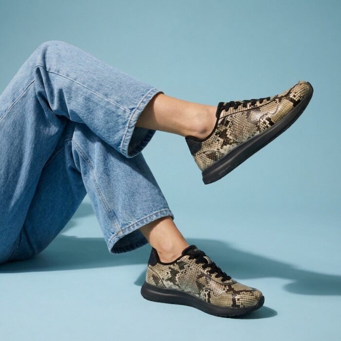 Woden Nora Natural Soft Snake Sneakers zwart