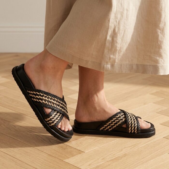 Cellini Raffia Slippers zwart Textiel