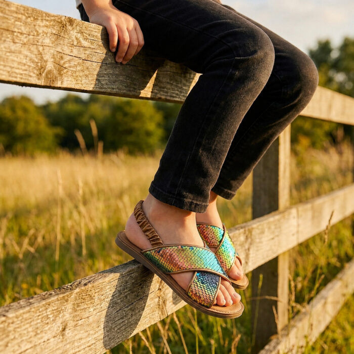 Muyters Pailetten Sandalen goud Leer – Combinatie