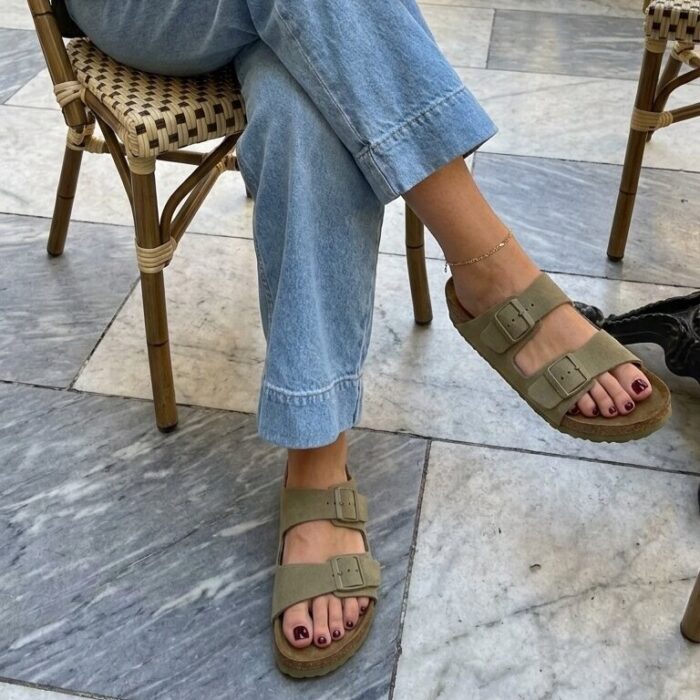 Birkenstock Arizona faded khaki Birko-Flor – Groen
