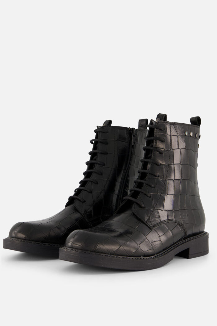 Linea Zeta Linea Zeta Croco Veterboots zwart Leer