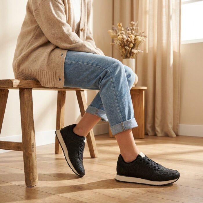 Woden Ronja Croco Sneakers zwart Leer