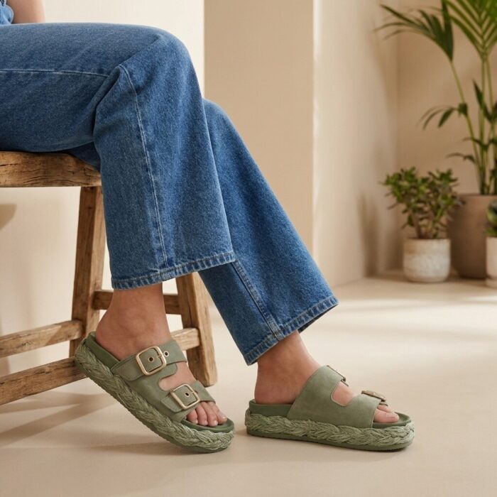 Tamaris Slippers groen Leer