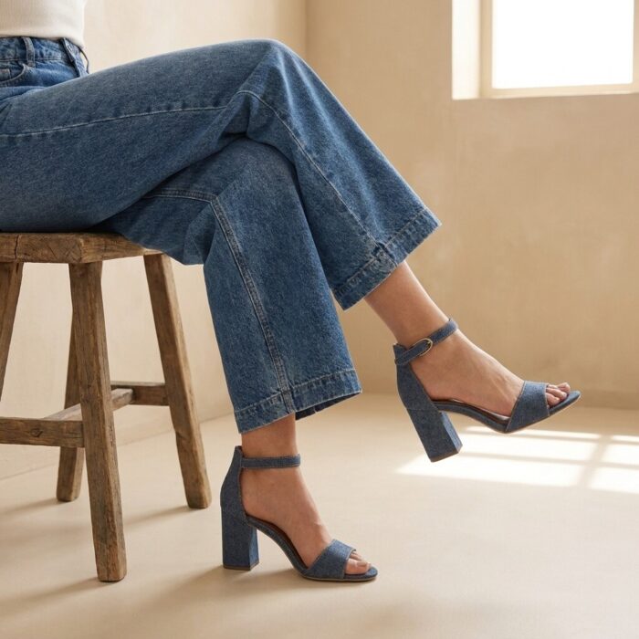 Tamaris Denim Sandalen met hak blauw Textiel