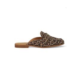 DWRS label Jasper leopard muiltjes Leer Dames – Bruin