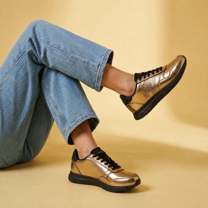 Woden Nicoline Metallic Sneakers goud Leer
