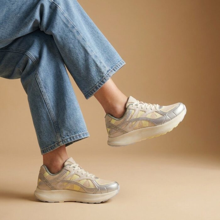 Woden Ronja Sneakers geel Mesh/ Leer – Grijs