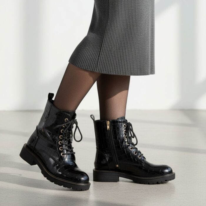 Cellini Croco Veterboots zwart Synthetisch