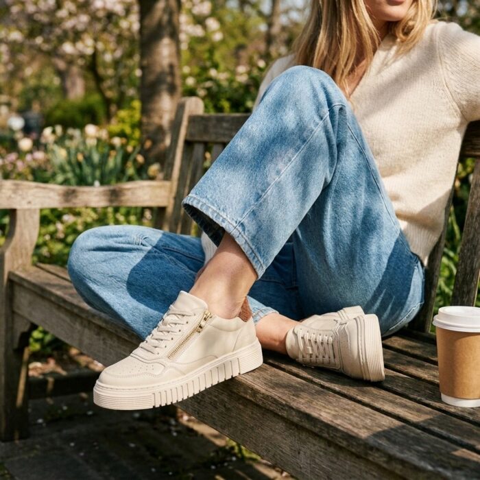Aqa Sneakers wit Leer – Taupe