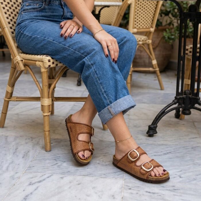 Scholl Noelle Raffia Slippers cognac Textiel