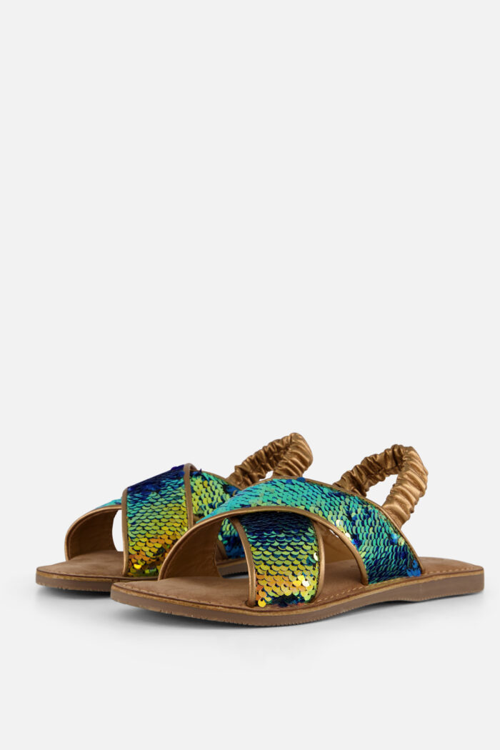 Muyters Pailetten Sandalen goud Leer – Combinatie